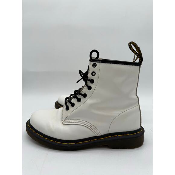 Doc Dr. Martens White Leather Combat Boots Size 9 | Classic Lace Up Chunky Sole - Picture 8 of 11